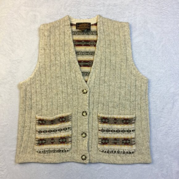 Vintage 90s Eddie Bauer Sweater Vest Mens Size SP Beige Button Down Sleeveless